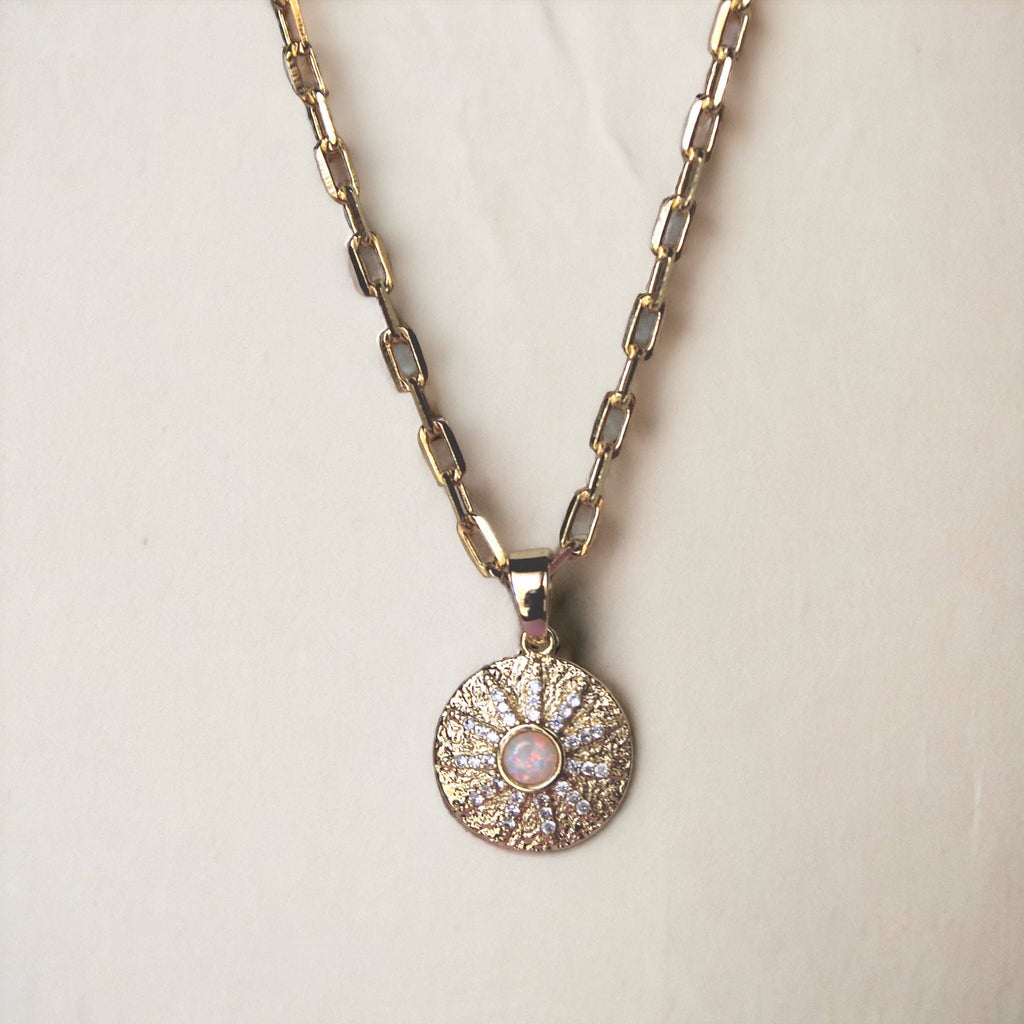 Opal Sunburst Coin Pendant