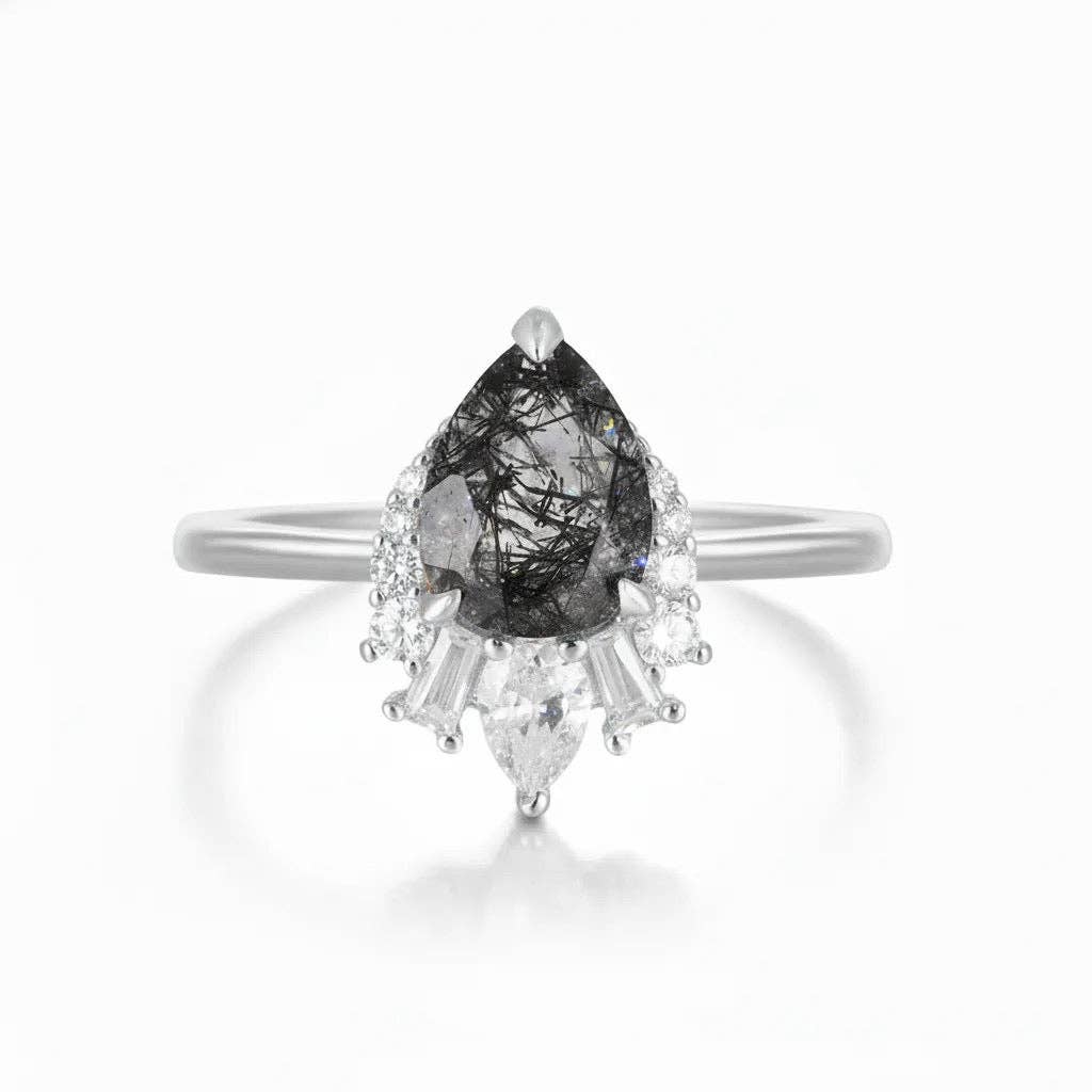 Black Rutilated Quartz Ring- Sterling Silver