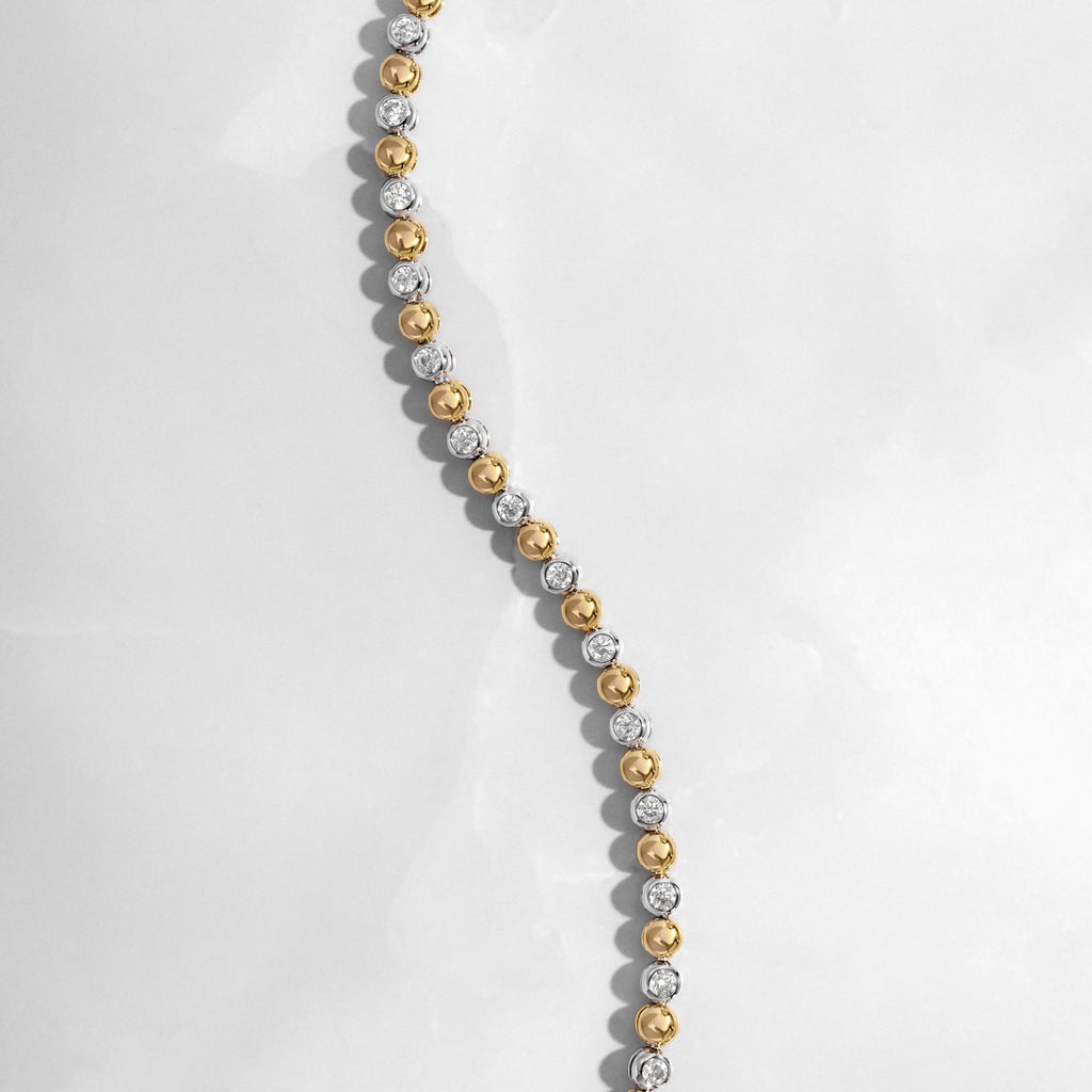 Mixed Metal Bead & Bezel Tennis Bracelet