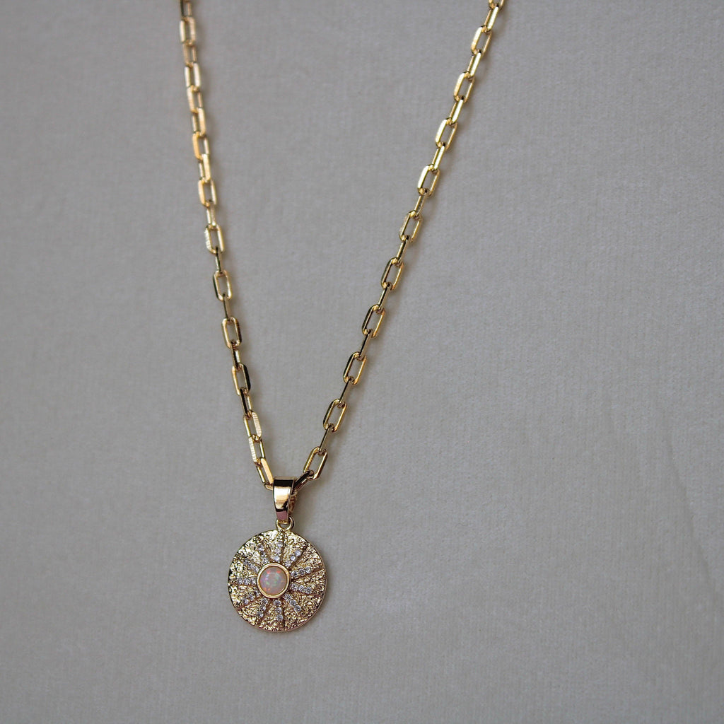 Opal Sunburst Coin Pendant