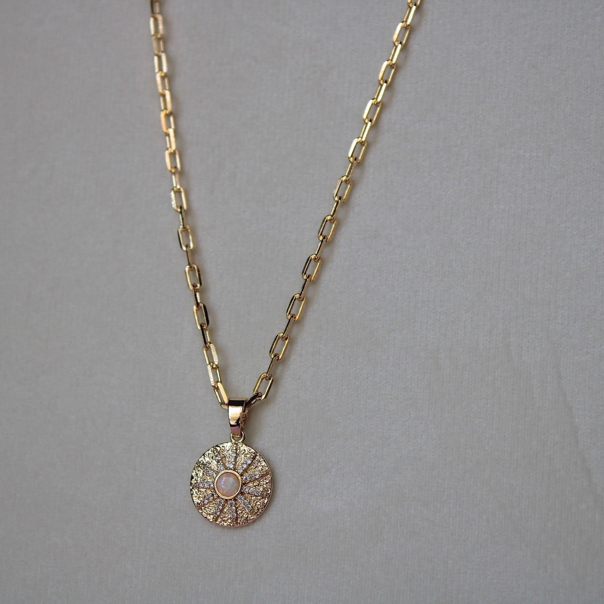 Opal Sunburst Coin Pendant