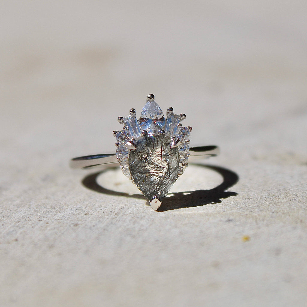 Black Rutilated Quartz Ring- Sterling Silver