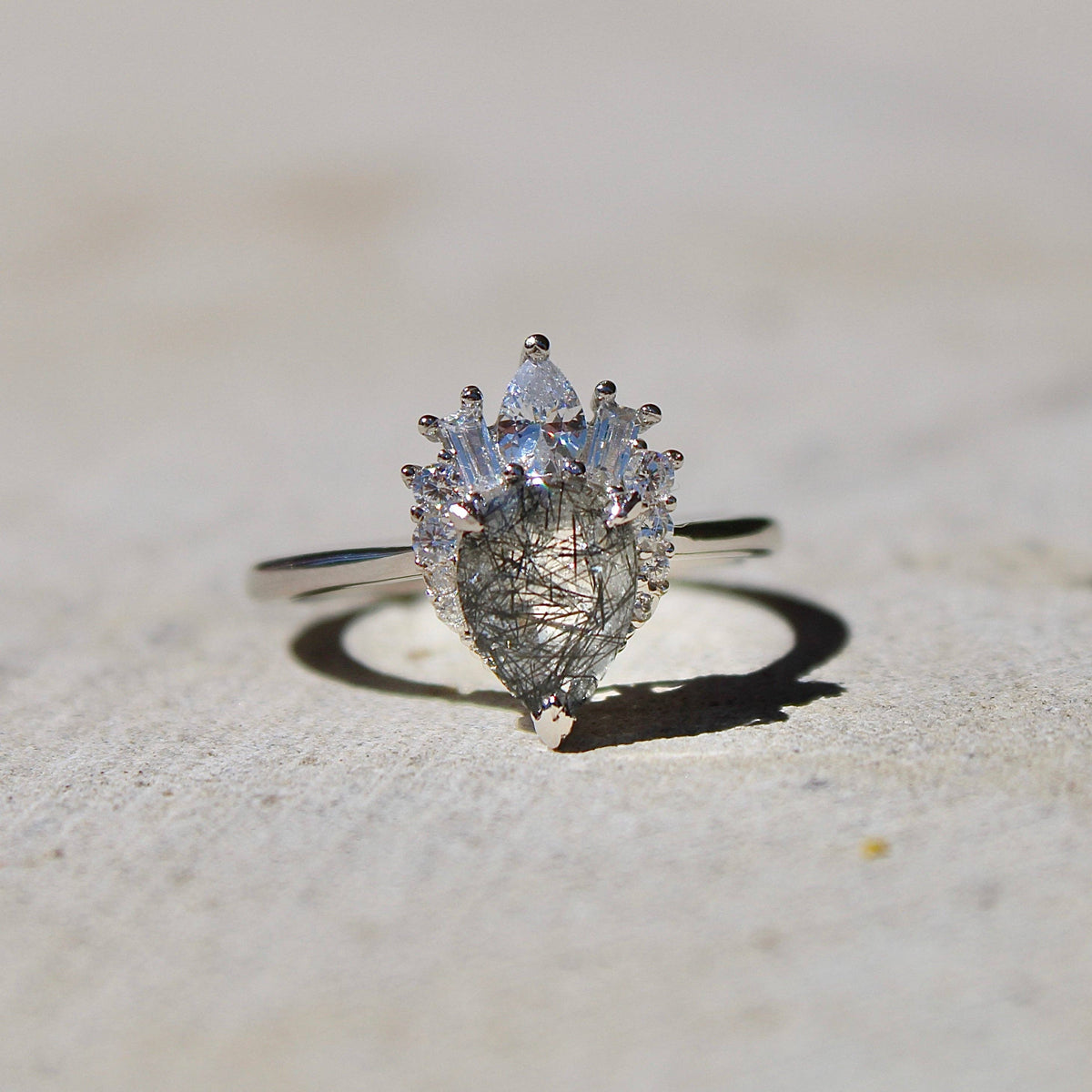Black Rutilated Quartz Ring- Sterling Silver