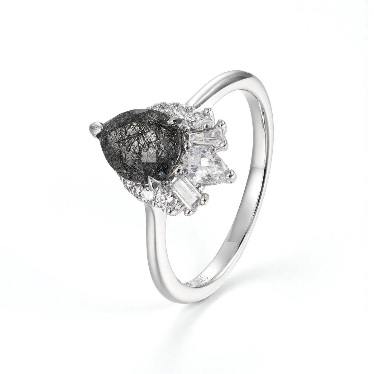 Black Rutilated Quartz Ring- Sterling Silver