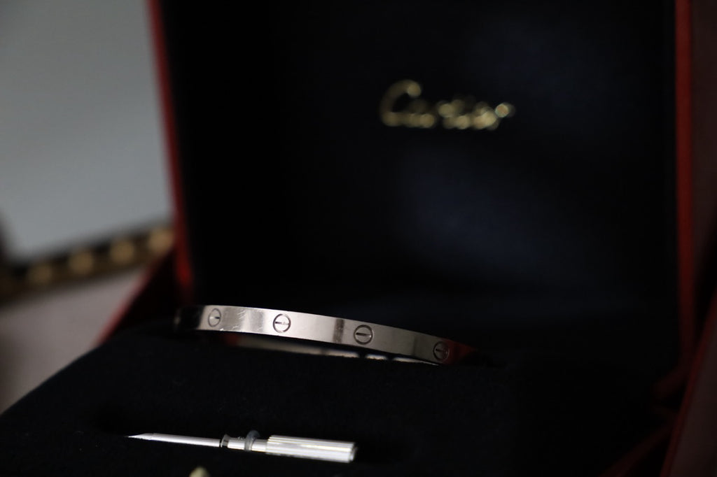 Designer WHITE GOLD LOVE BRACELET, MEDIUM MODEL, SIZE 18 (Pre-owned)