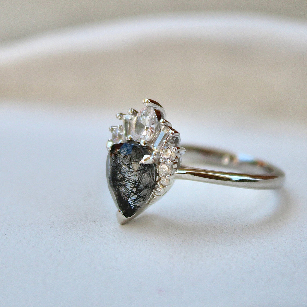Black Rutilated Quartz Ring- Sterling Silver