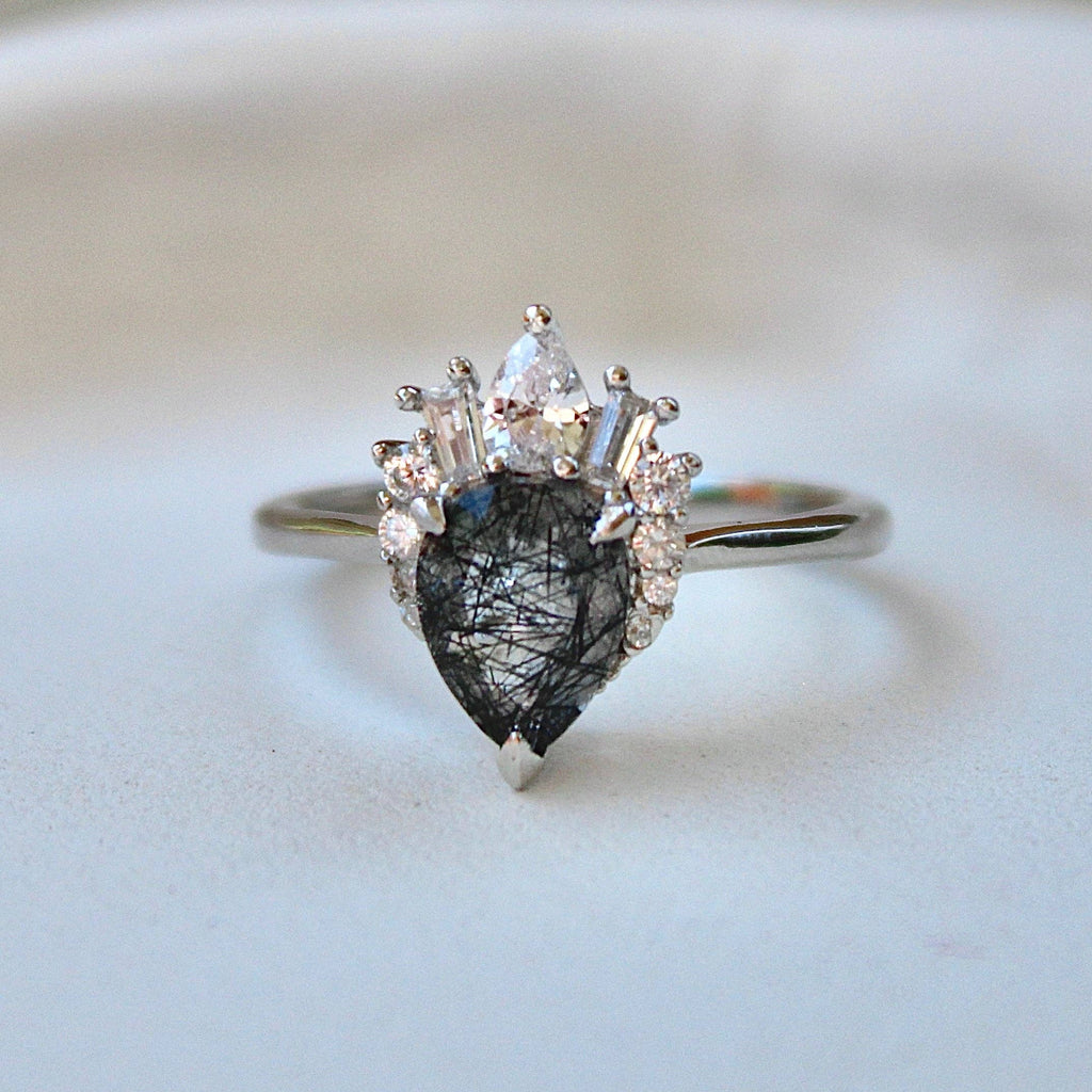 Black Rutilated Quartz Ring- Sterling Silver