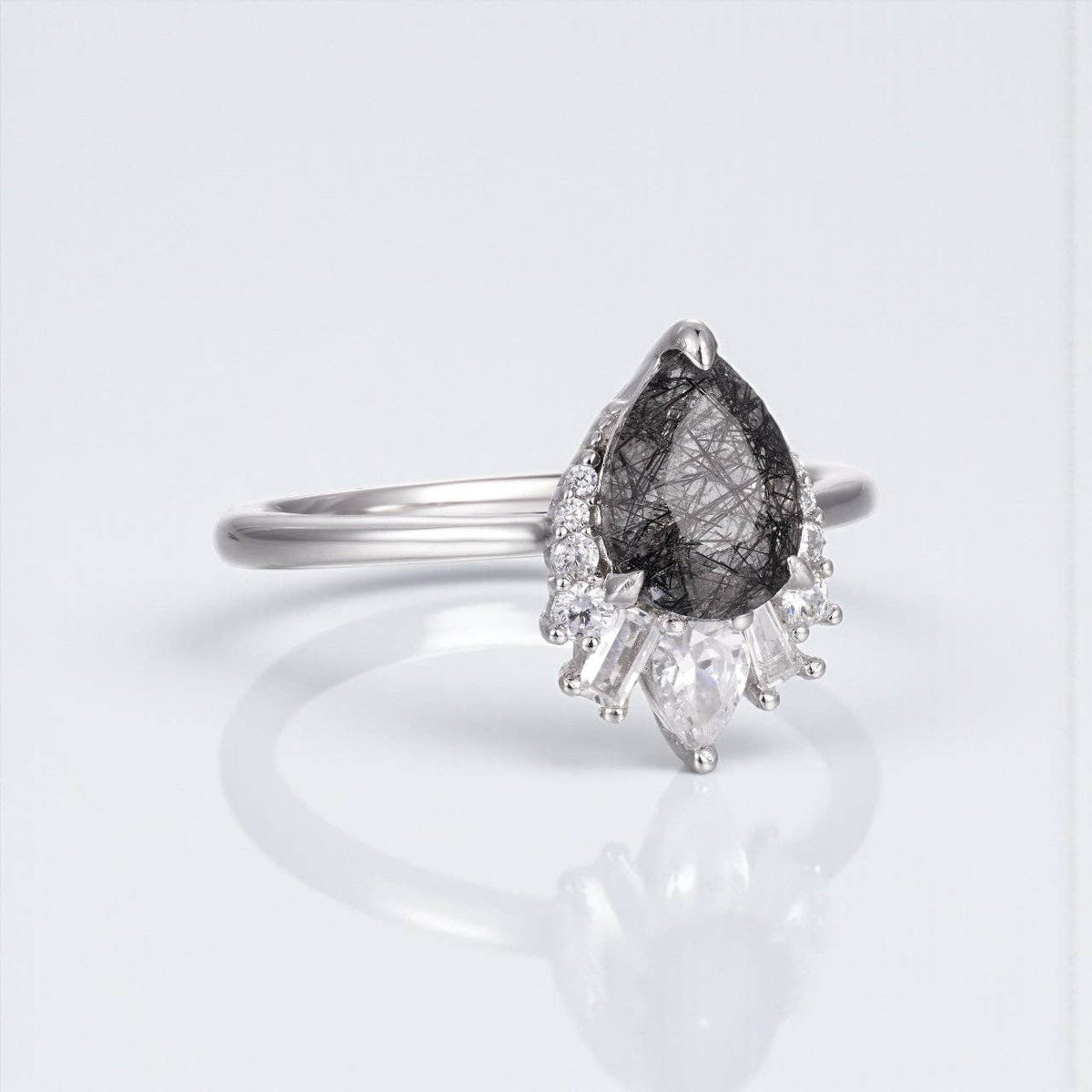 Black Rutilated Quartz Ring- Sterling Silver