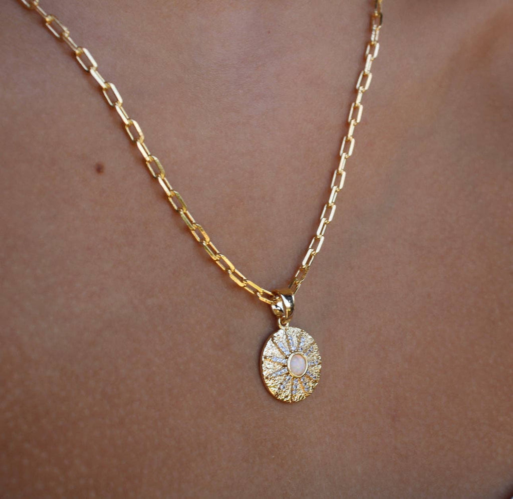 Opal Sunburst Coin Pendant