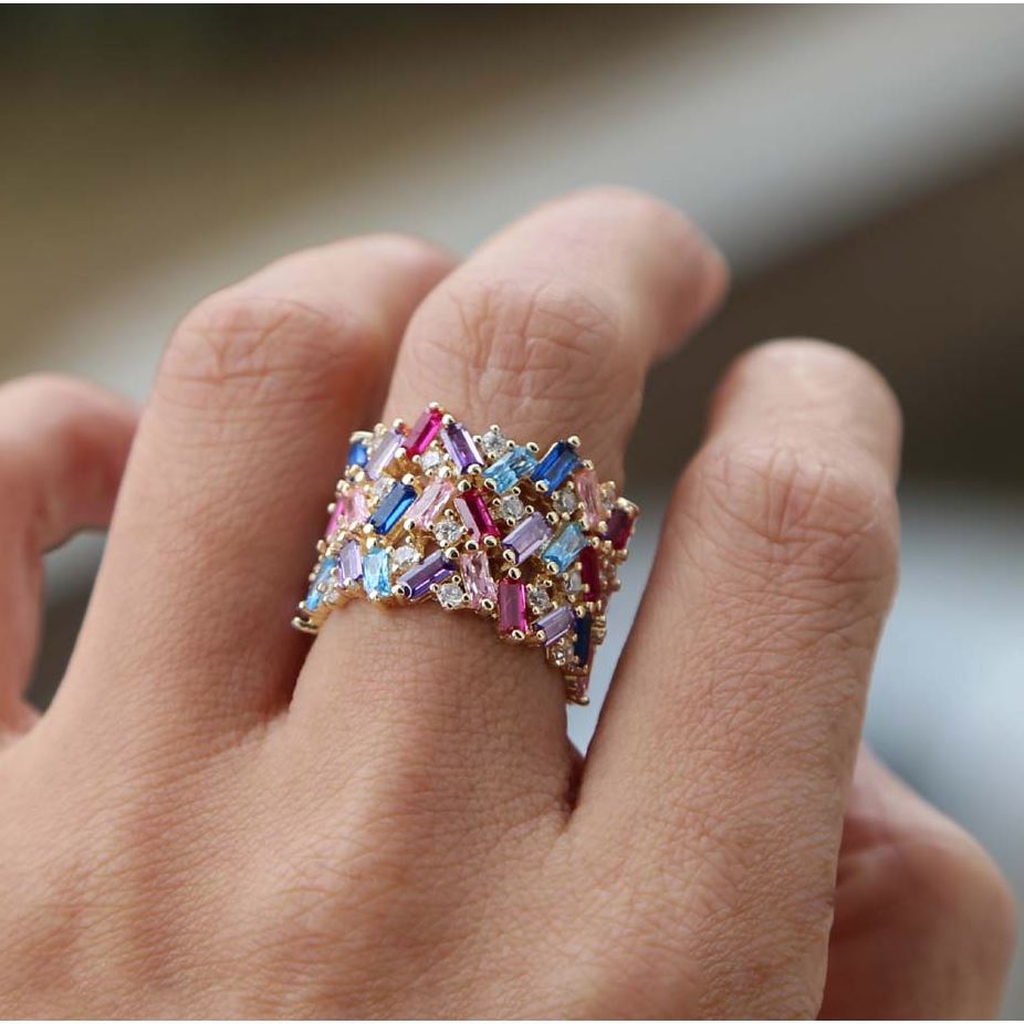 Stacie Rainbow Baguette Ring